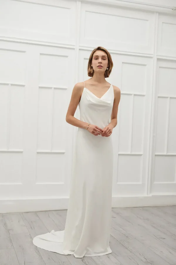 Viktoria Chan Short Sleeves | Belle asymmetric wedding gown