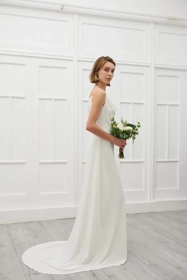 Viktoria Chan Short Sleeves | Belle asymmetric wedding gown