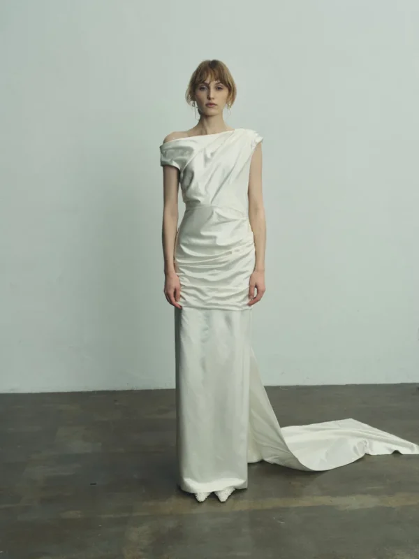 Viktoria Chan Short Sleeves | Melanie structured silk and wool gown