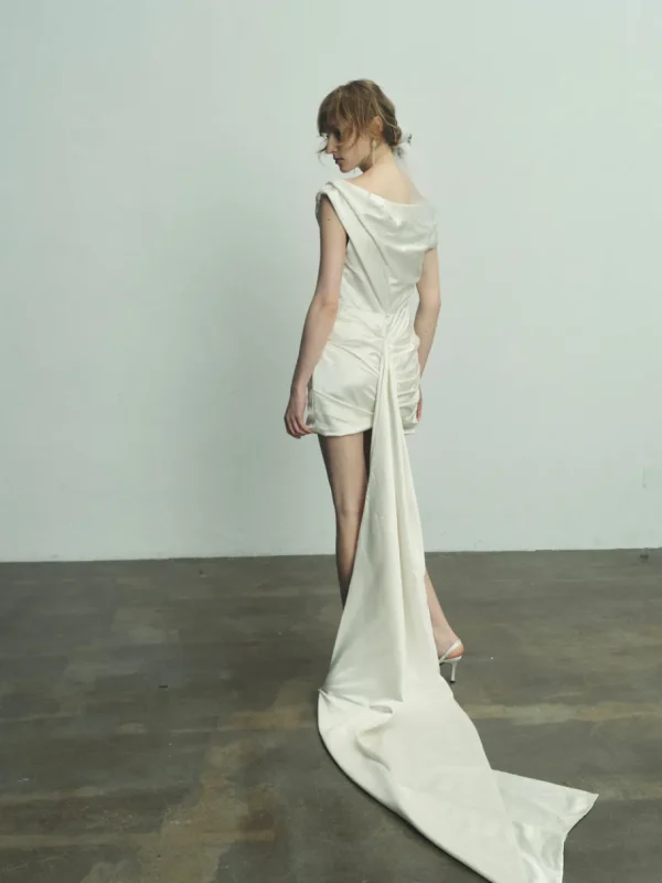 Viktoria Chan Short Sleeves | Melanie structured silk and wool gown