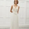 Viktoria Chan Short Sleeves | Peggy draped chiffon gown
