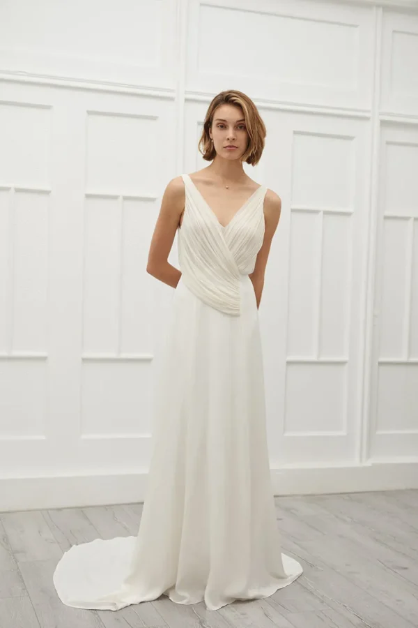 Viktoria Chan Short Sleeves | Peggy draped chiffon gown