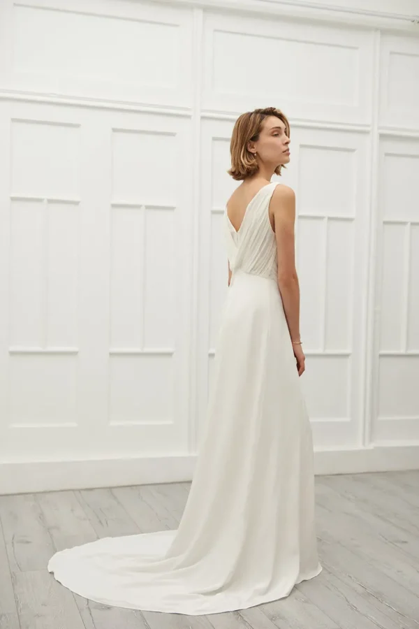 Viktoria Chan Short Sleeves | Peggy draped chiffon gown