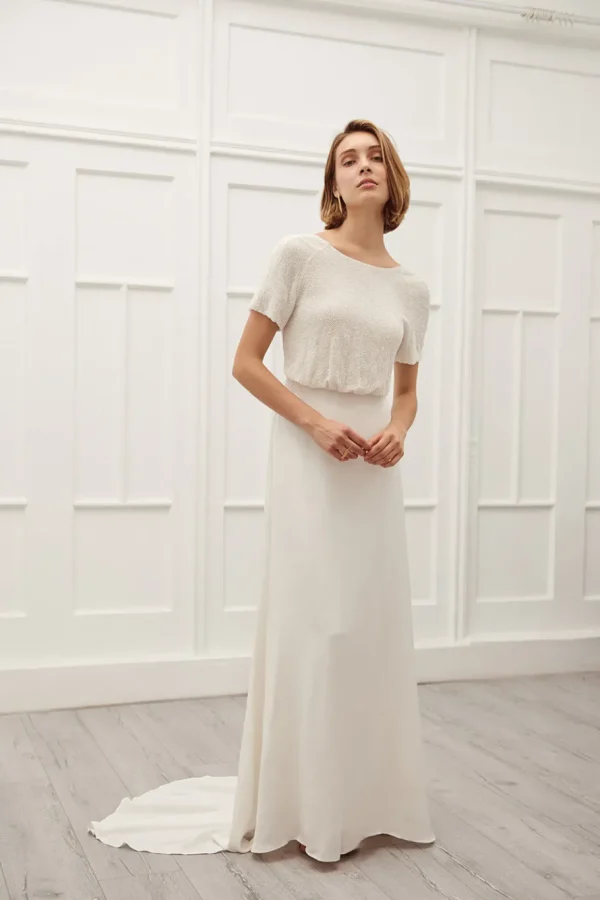 Viktoria Chan Short Sleeves | Pheobe gown with embedded pearls