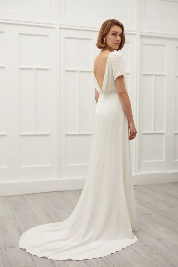 Viktoria Chan Short Sleeves | Pheobe gown with embedded pearls